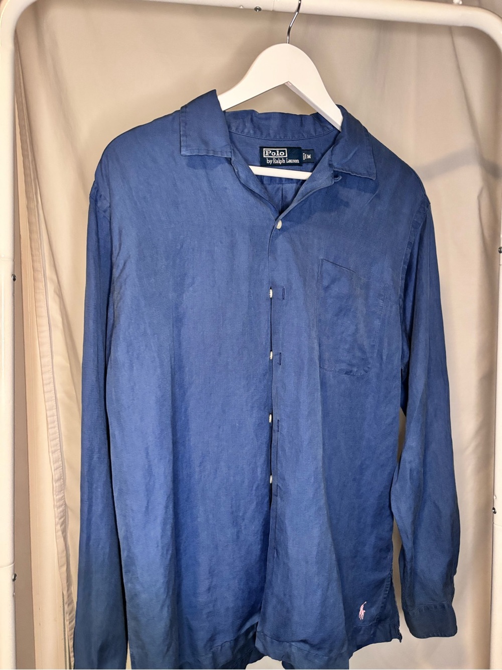 Ralph Lauren Blue Linen-Blend Long Sleeve Button Down Shirt
